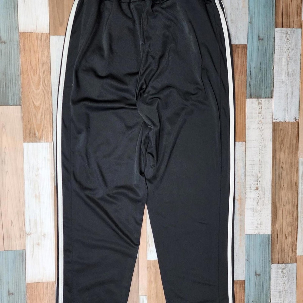 Adidas Womens Black 3-Stripe Track Pants Joggers Size L High Rise Zipper Pockets - Picture 3 of 5